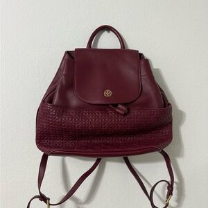Tory Burch burgundy, leather Backpack with Adjustable Straps